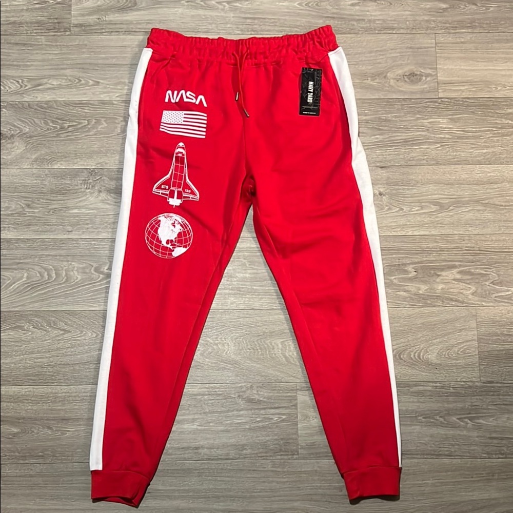 NASA Red Sweatpants with White Stripes